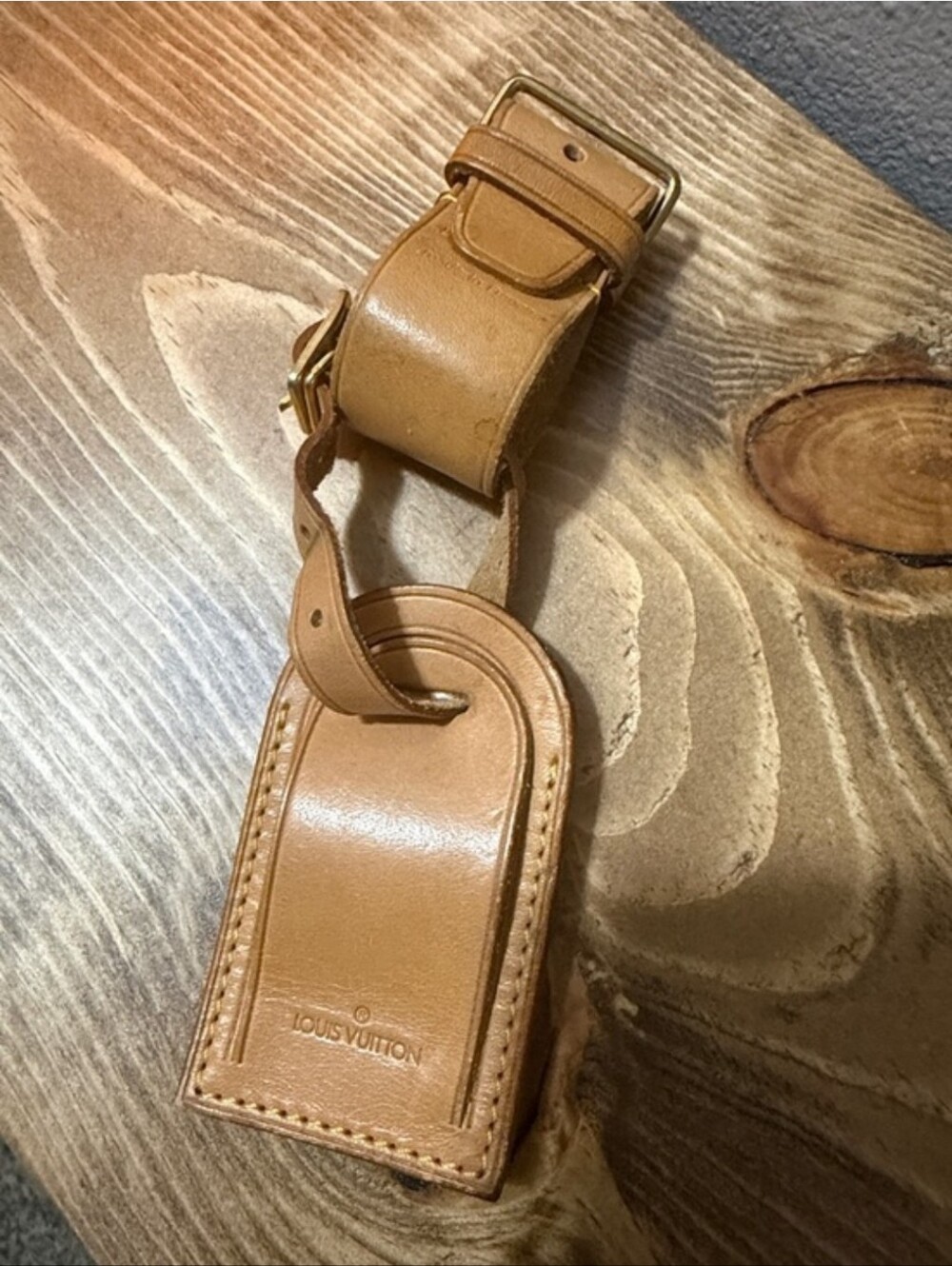 Louis Vuitton Tan Leather Luggage Tag with Strap/GUC